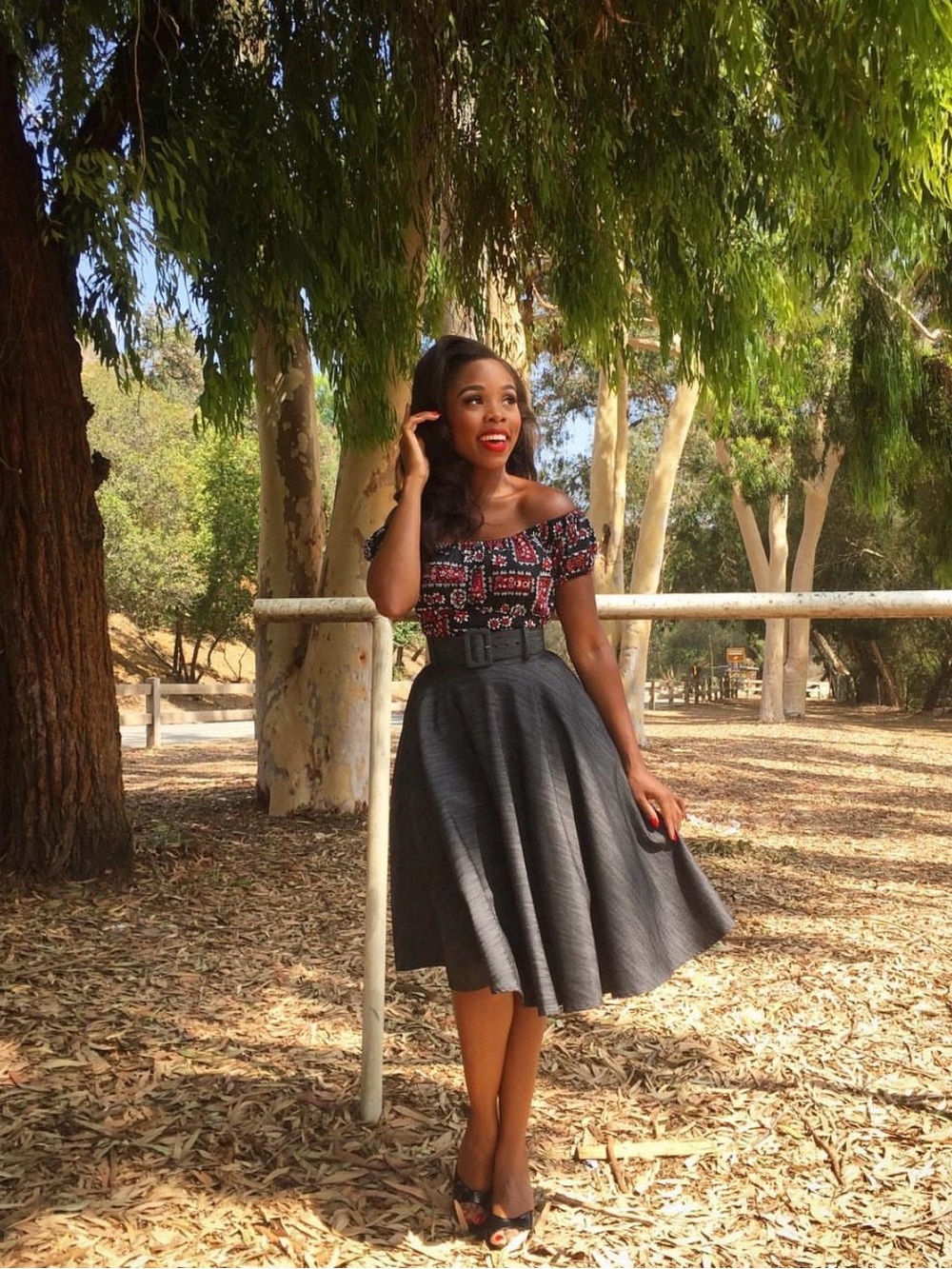 Pinup Couture PUG Denim Midi Swing Skirt With Belt Size S NWT